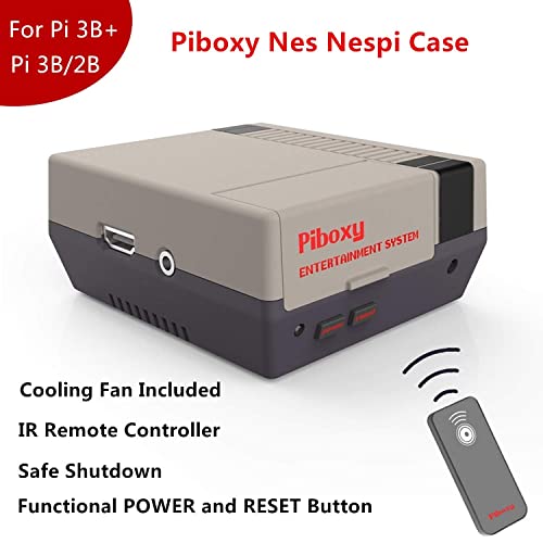 MakerFun Piboxy NES Case con Ventilador y botón de reinicio y Apagado Seguro y Mando a Distancia IR para Raspberry Pi2B/3B/3B+ (Piboxy con Controller)