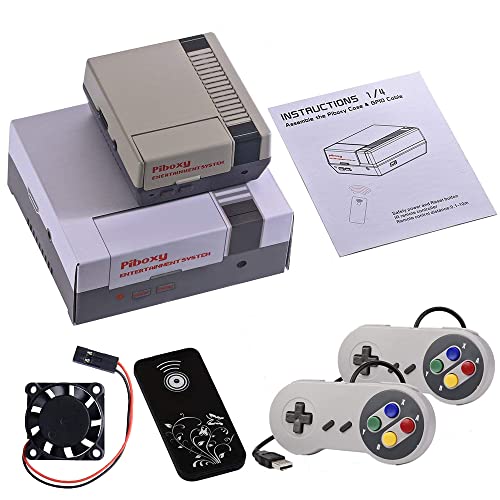 MakerFun Piboxy NES Case con Ventilador y botón de reinicio y Apagado Seguro y Mando a Distancia IR para Raspberry Pi2B/3B/3B+ (Piboxy con Controller)