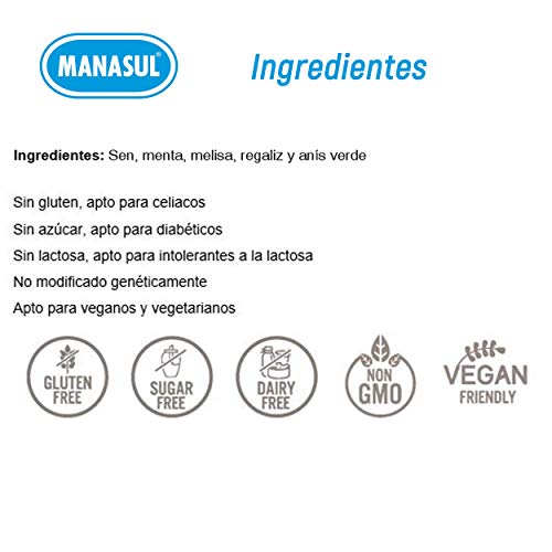 MANASUL Classic - Infusión Laxante a base de Sen, Melisa, Menta, Regaliz y Anis Verde, 100% Natural sin Conservantes ni Añadidos. Caja de 100 Bolsitas.