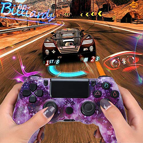 Mando para PS4, Bluetooth Mando Inalámbrico para PS4/Pro/Slim Panel Táctil Gamepad con Doble Turbo Vibración y Función Audio Pantalla LED Controlador inalámbrico para PlayStion 4 ,Purple starry sky