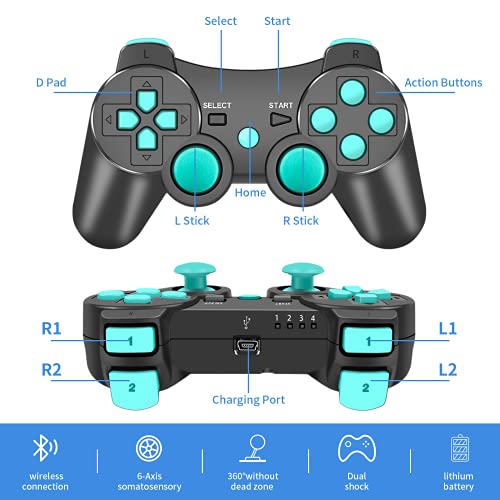 Mando PS3 inalámbrico Bluetooth Gamepad doble vibración Six-Axis mando a distancia Joystick para Playstation 3 con cable de carga