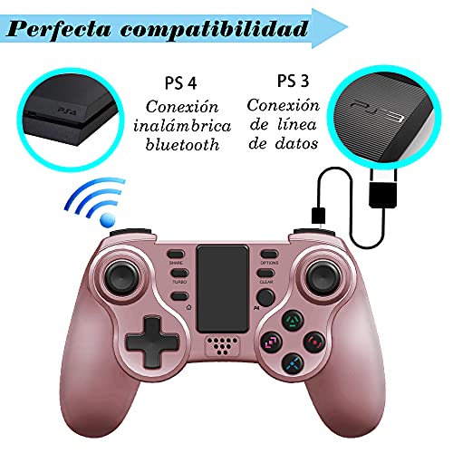 Mando Ps4 Inalámbrico,[Regalos Navidad-Oro Rosa]Ps4 Controller con Vibración Doble 6-Ejes,Gamepad Wireless Bluetooth Controlador Joystick PS4 con Touchpad,Mando Inalámbrico para Ps4