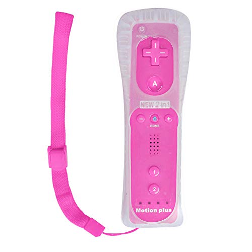 Mando Remote + Motion Plus + Nunchuck + Funda + Correa para Nintendo Wii - Wii U - Wii Mini, Color Rosa