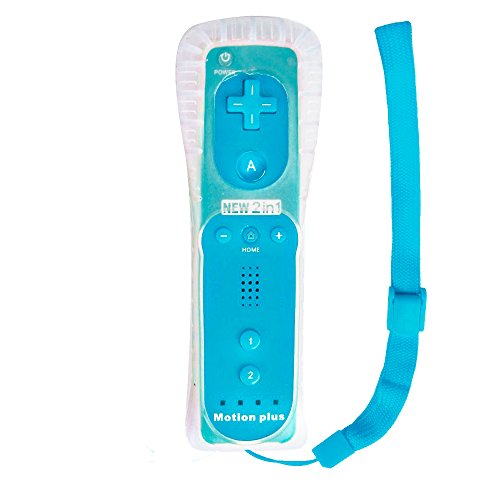 Mando Wii Remote con Motion Incorporado 2 en 1 + Motion + Funda Silicona + Correa para Nintendo Wii - Wii U - Wii Mini, Color Azul