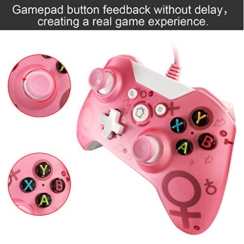 Mando Xbox One con Cable, Wired USB Joystick PC Gamepad para Microsoft & Windows Vista/XP/7/8/10, Controlador Xbox One S, Xbox One X/Xbox Series x Controller (Pink)