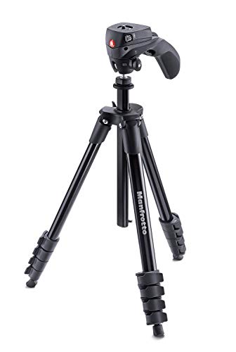Manfrotto MKCOMPACTACN-BK Compact Action - Trípode con Rótula de Joystick para Cámaras Réflex (DSLR) de Iniciación, Compactas hasta 2kg, para Fotografías Vídeos, Negro