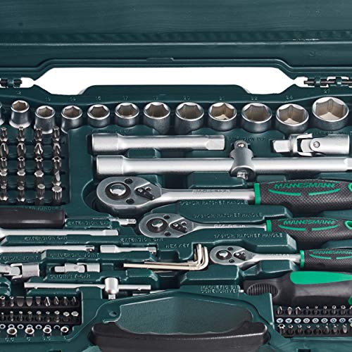 Mannesmann M98430 - Maletín con llaves de vaso y otras herramientas (215 piezas, tamaño: 12x36x51 cm)