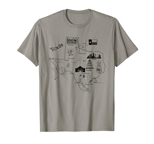 Mapa de monumentos de Texas, las ciudades, líneas negras Camiseta