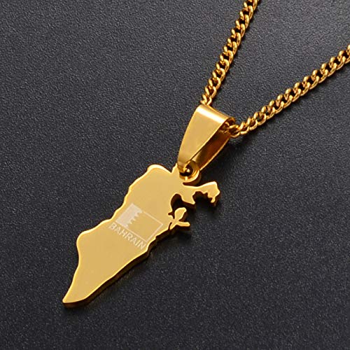 Mapa del Reino De Bahrein Collares con Colgante De Bandera - Collar con Colgante De Mapas De Hip Hop Étnico para Mujeres Y Hombres Suéter De Cadena De Clavícula con Dijes Joyas De Cadena Fina Reg