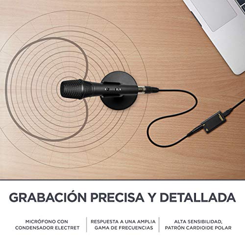 Marantz Professional M4U - Micrófono de Condensador USB con tarjeta de sonido, Soporte de sobremesa para proyectos de Podcast, Streaming, Juegos, transmitir audio y grabar instrumentos musicales o voz