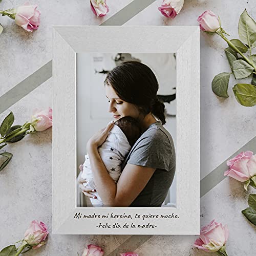 Marco de Fotos PERSONALIZABLE con tu Texto y con tu Foto - Hecho de madera de pino - Elige tu color, elige el tamaño, agrega tu texto y sube tu imagen. Hecho en España (13 x 18 cm, BLANCO)