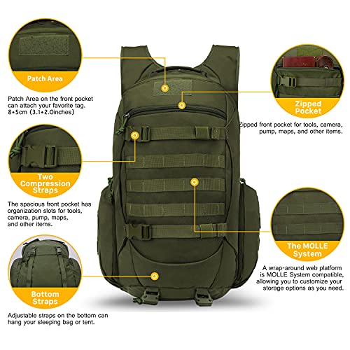 Mardingtop 28/35L Mochila Militar, Mochilas Hombre Deportivas Mochila Tactica Senderismo Moto Deporte Viaje Playa Montaña Negra for Unisex