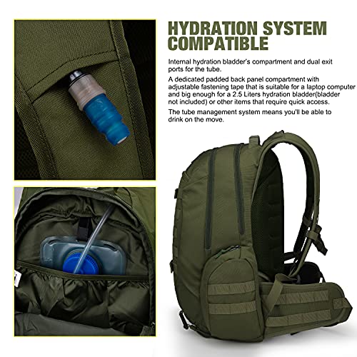 Mardingtop 28/35L Mochila Militar, Mochilas Hombre Deportivas Mochila Tactica Senderismo Moto Deporte Viaje Playa Montaña Negra for Unisex