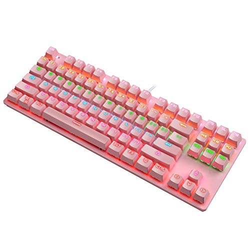 Margot74 Teclado mecánico, 87 teclas Full Anti-Ghosting Gaming Teclado Colorido Retroiluminado USB Cable Teclado mecánico para jugadores y mecanógrafos (rosa)