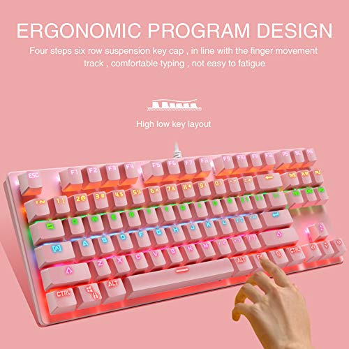 Margot74 Teclado mecánico, 87 teclas Full Anti-Ghosting Gaming Teclado Colorido Retroiluminado USB Cable Teclado mecánico para jugadores y mecanógrafos (rosa)