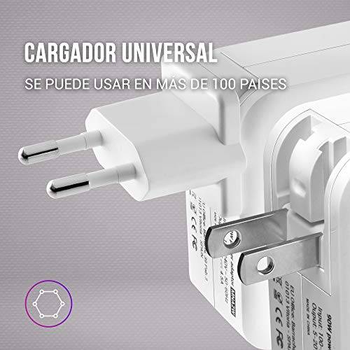 Mars Gaming MNA2W Blanco, Cargador Universal 90W EU/US, USB-C PD&QC 3.0, 6X Adapt