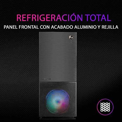 MARSGAMING MC220, Caja Gaming ATX, 2 Ventiladores FRGB, VentanaRejillas, Negro