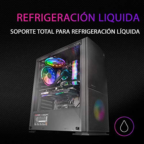 MARSGAMING MC220, Caja Gaming ATX, 2 Ventiladores FRGB, VentanaRejillas, Negro