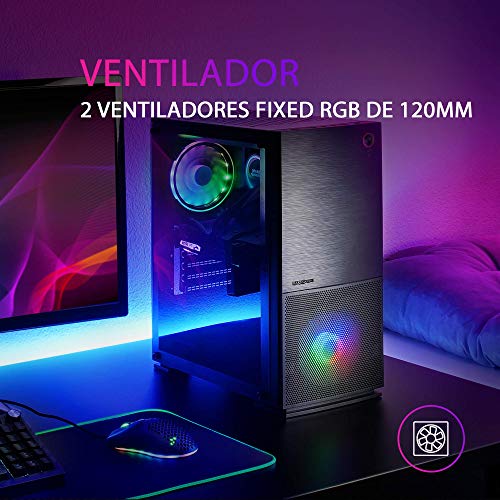 MARSGAMING MC220, Caja Gaming ATX, 2 Ventiladores FRGB, VentanaRejillas, Negro