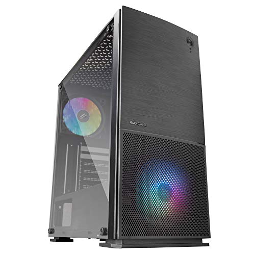 MARSGAMING MC220, Caja Gaming ATX, 2 Ventiladores FRGB, VentanaRejillas, Negro