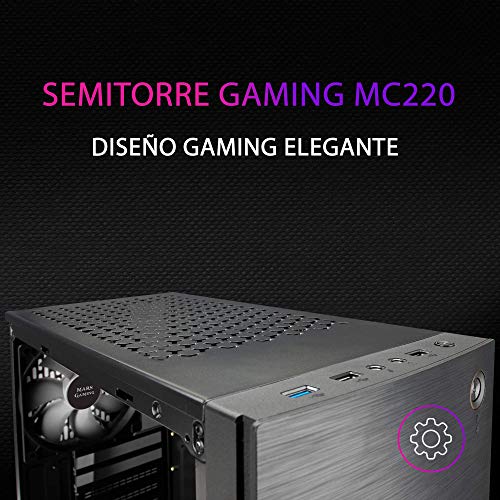 MARSGAMING MC220, Caja Gaming ATX, 2 Ventiladores FRGB, VentanaRejillas, Negro