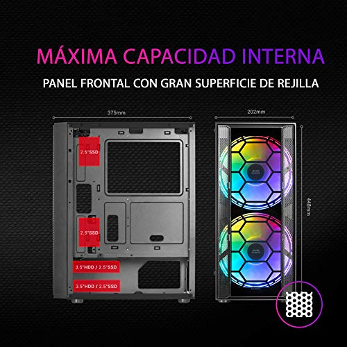 MARSGAMING MC500, Caja PC ATX, 2 Ventiladores XXL FRGB, Ventana+Rejillas, Negro