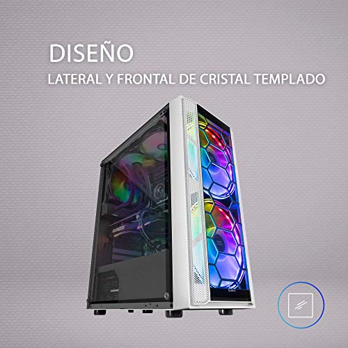 MARSGAMING MC500W, Caja PC ATX, 2 Ventiladores XXL FRGB, Ventana+Rejillas, Blanco