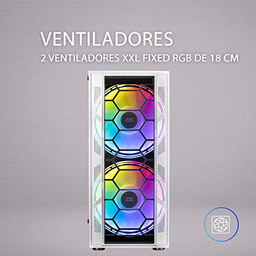 MARSGAMING MC500W, Caja PC ATX, 2 Ventiladores XXL FRGB, Ventana+Rejillas, Blanco