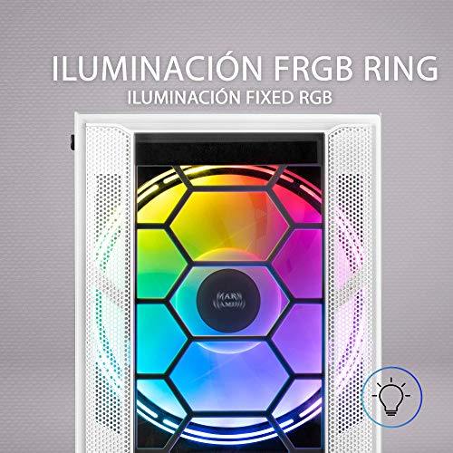 MARSGAMING MC500W, Caja PC ATX, 2 Ventiladores XXL FRGB, Ventana+Rejillas, Blanco