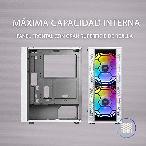 MARSGAMING MC500W, Caja PC ATX, 2 Ventiladores XXL FRGB, Ventana+Rejillas, Blanco