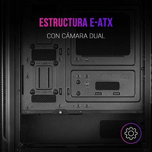 MARSGAMING MCEX, Caja Gaming Negra E-ATX, 3 Ventiladores RGB 14cm+Frontal Mesh