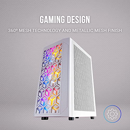 MARSGAMING MCMESHW Blanco, Caja PC Gaming, Micro ATX, Diseño Mesh Total, 3x Ventilador FRGB