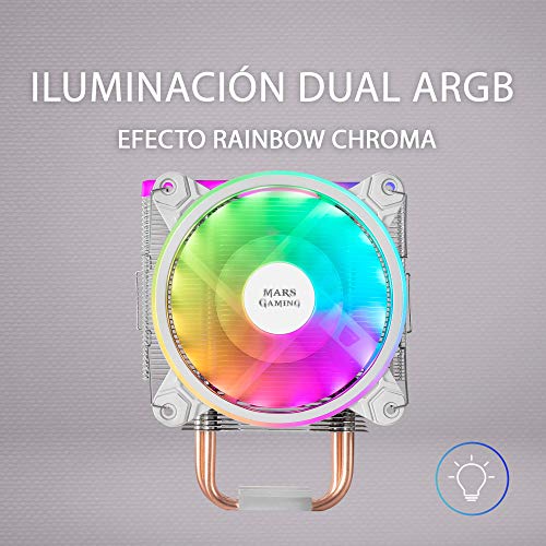 MARSGAMING MCPUXW, Disipador CPU Blanco, TDP 180W, Dual ARGB, Silencioso PWM 12cm