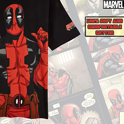 Marvel Camisetas Hombre, Camiseta Hombre Negra y Gris Manga Corta Diseño Deadpool, Merchandising Oficial Regalos para Hombre y Adolescente Talla M-2XL