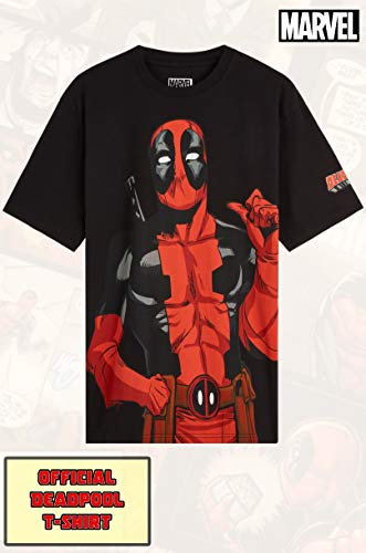 Marvel Camisetas Hombre, Camiseta Hombre Negra y Gris Manga Corta Diseño Deadpool, Merchandising Oficial Regalos para Hombre y Adolescente Talla M-2XL