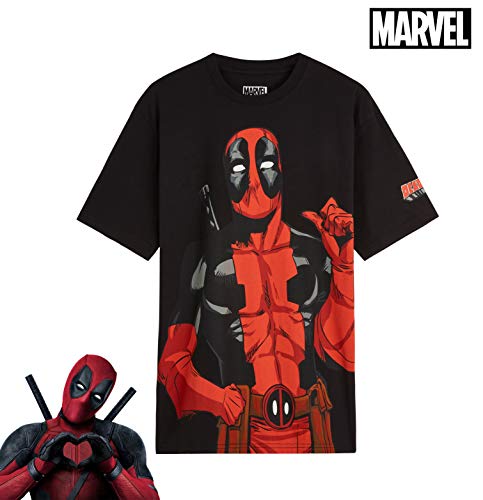 Marvel Camisetas Hombre, Camiseta Hombre Negra y Gris Manga Corta Diseño Deadpool, Merchandising Oficial Regalos para Hombre y Adolescente Talla M-2XL