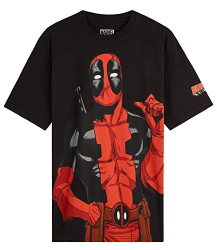 Marvel Camisetas Hombre, Camiseta Hombre Negra y Gris Manga Corta Diseño Deadpool, Merchandising Oficial Regalos para Hombre y Adolescente Talla M-2XL