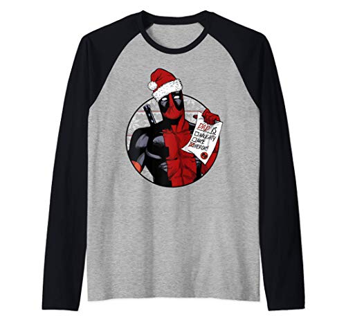 Marvel Deadpool Dad Christmas Santa's List Camiseta Manga Raglan