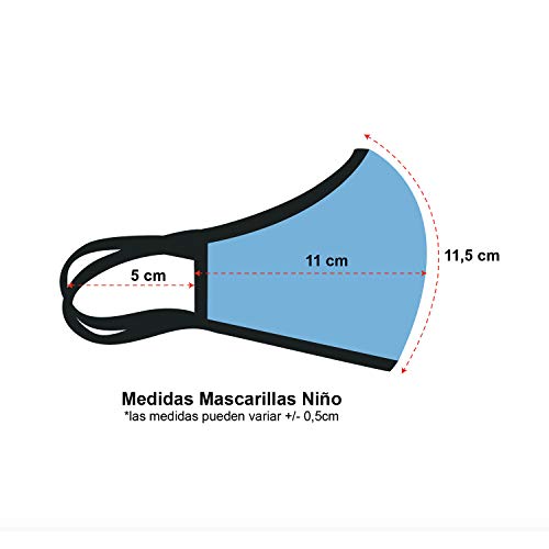 Mascarillas Chulas MASCARILLA HIGIÉNICA DE NIÑO DE TELA REUTILIZABLE NEGRA CON MOTIVOS NAVIDEÑOS DE DINOSAURIOS CON REGALOS, unisex talla niño