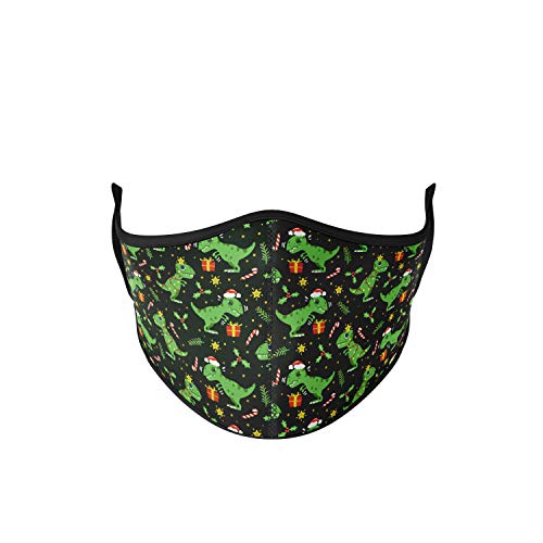 Mascarillas Chulas MASCARILLA HIGIÉNICA DE NIÑO DE TELA REUTILIZABLE NEGRA CON MOTIVOS NAVIDEÑOS DE DINOSAURIOS CON REGALOS, unisex talla niño