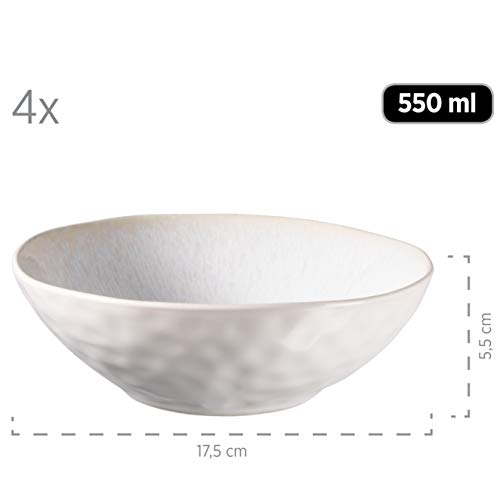 MÄSER Serie Frozen Vajilla de cerámica para 4 Personas de 16 Piezas con Formas orgánicas, Servicio Moteado Blanco, Piedra