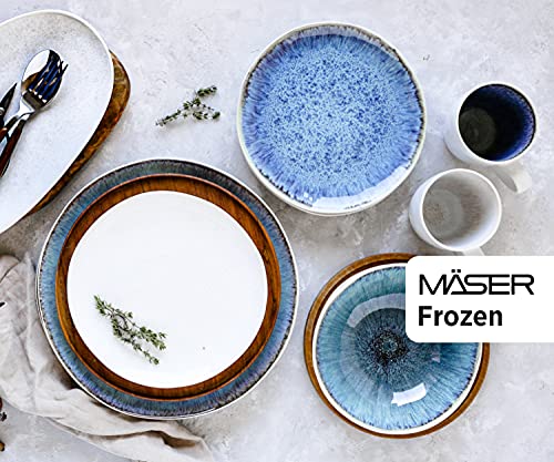 MÄSER Serie Frozen Vajilla de cerámica para 4 Personas de 16 Piezas con Formas orgánicas, Servicio Moteado Blanco, Piedra