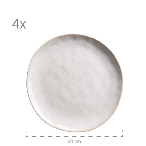 MÄSER Serie Frozen Vajilla de cerámica para 4 Personas de 16 Piezas con Formas orgánicas, Servicio Moteado Blanco, Piedra