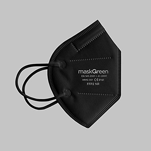 Maskgreen - Mascarilla FFP2 Negra - Caja 20 Unidades - Mascarillas FFP2 Homologadas CE - Fabricadas en España - Normativa UNE-EN 149:2001 + A1:2009 | +KGREEN