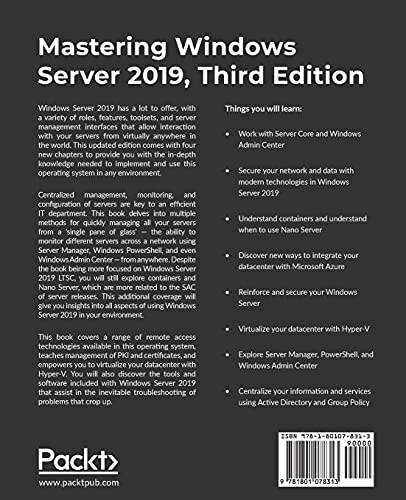 Mastering Windows Server 2019: The complete guide for system administrators to install, manage, and deploy new capabilities with Windows Server 2019, 3rd Edition