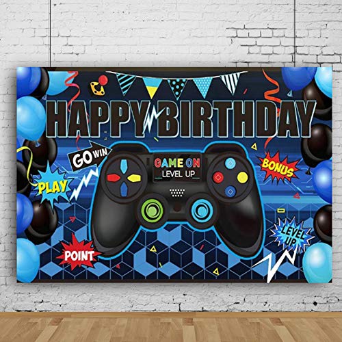 Materiales de Fiestas de Videojuegos Banner de Happy Birthday para Juegos Telón de Fondo de Fiesta de Cumpleaños, Signo de Juegos de Fondo de Bienvenida Pixelado Videojuego