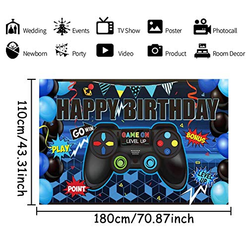 Materiales de Fiestas de Videojuegos Banner de Happy Birthday para Juegos Telón de Fondo de Fiesta de Cumpleaños, Signo de Juegos de Fondo de Bienvenida Pixelado Videojuego