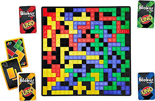 Mattel Games-GXV91 Mesa UNO Blokus Shuffle Inspirada en Juego de Cartas, Juguete para niños +7 años, Multicolor (GXV91)
