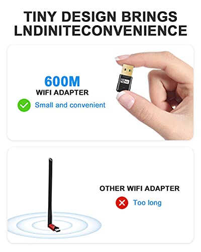 Maxesla Antena WiFi USB, AC 600Mbps Mini Adaptador WiFi USB Dual Band 2.4G/5GHz, Receptor WiFi USB para PC Desktop Laptop, USB WiFi Soporta Windows XP,Vista,7,8,10/Mac OS X 10.9-10.14, Negro