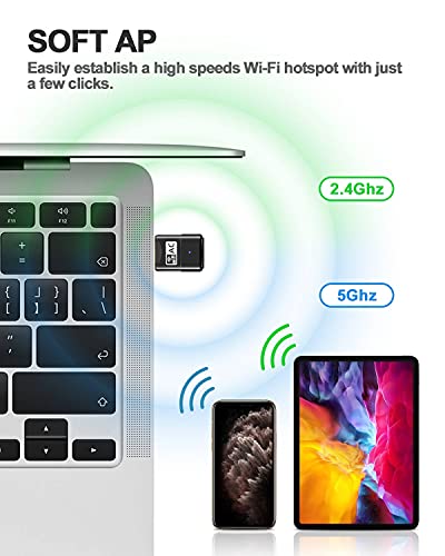 Maxesla Antena WiFi USB, AC 600Mbps Mini Adaptador WiFi USB Dual Band 2.4G/5GHz, Receptor WiFi USB para PC Desktop Laptop, USB WiFi Soporta Windows XP,Vista,7,8,10/Mac OS X 10.9-10.14, Negro
